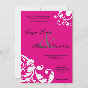 Convite De Casamento De Linen Branco Quente Rosa 5