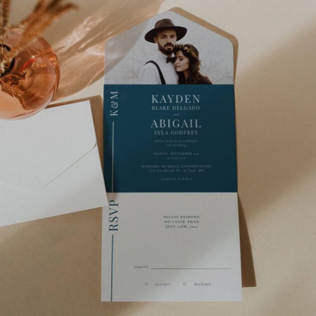 Convite de Casamento de Linha Limpa Azul marinho (Criador carregado)
