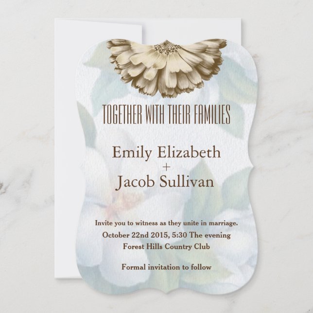 Convite de Casamento de Linho Flor de Margarida Ve (Frente)