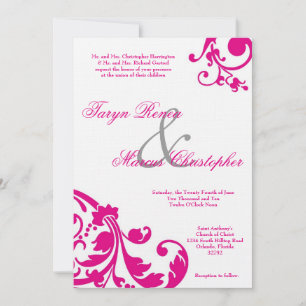 Convite De Casamento De Linn Preto, Cor-De-Rosa Qu