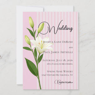 Convite de Casamento de Lírio Branco com Listras d