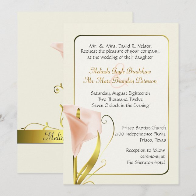 Convite de Casamento de Lírio Coral Elegante (Frente/Verso)