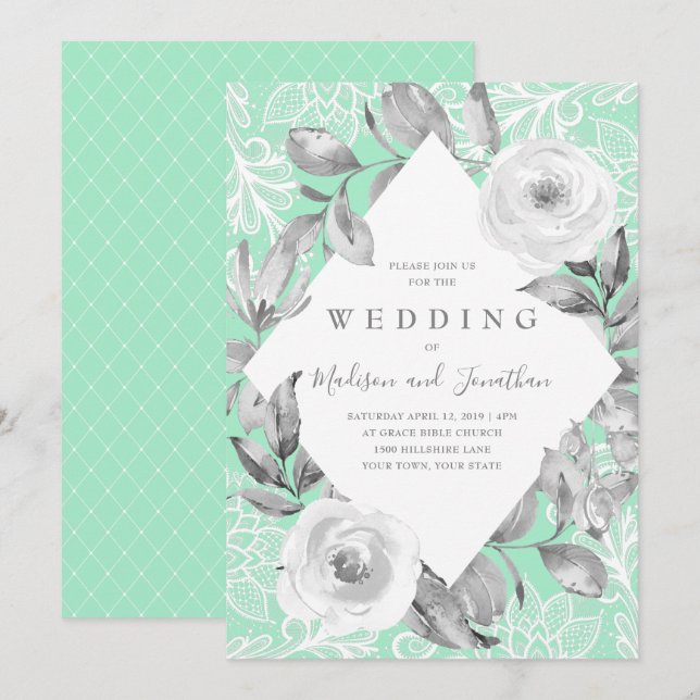 Convite De Casamento De Locais Florais Da Cinza Ne (Frente/Verso)