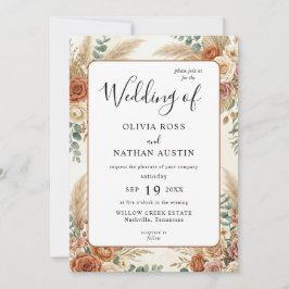 Convite de Casamento de Luxo Boho Terracota Floral