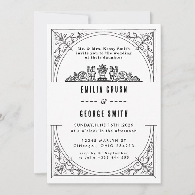 Convite de Casamento de Luxo Clássico com Dinheiro (Frente)