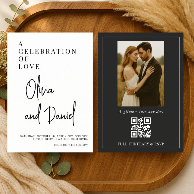 Convite de Casamento de Luxo com Código QR de Foto (Criador carregado)