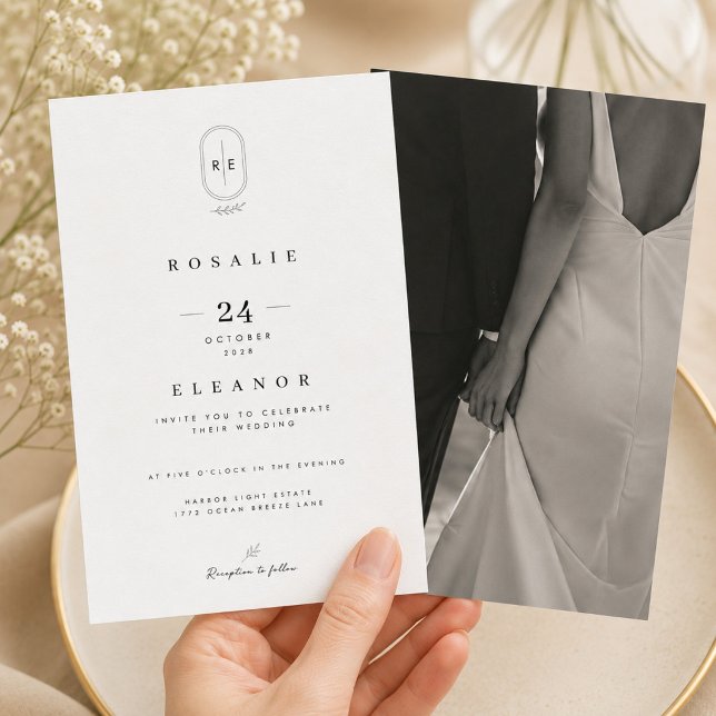 Convite de Casamento de Luxo com Monograma e Foto (Criador carregado)