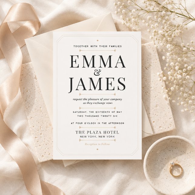 Convite de Casamento de Luxo com Serifa Moderna Ed (Modern Serif Luxury Wedding Invitation with elegant editorial styling.)