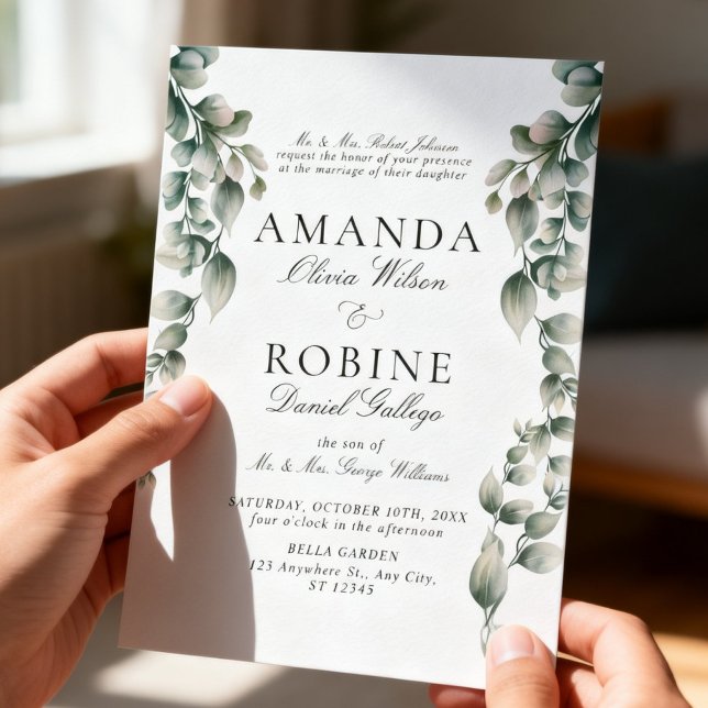 Convite de Casamento de Luxo com Vegetação Botânic (Criador carregado)