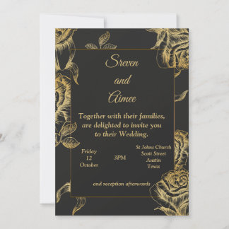 Convite de Casamento de Luxo, dourado e preto