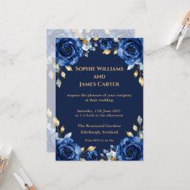 Convite de Casamento de Luxo Floral Azul Marinho e