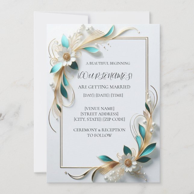 Convite de Casamento de Luxo Floral Romântico Mode (Frente)