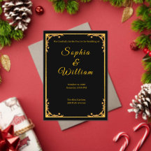 Convite de Casamento de Luxo Preto e Dourado com E