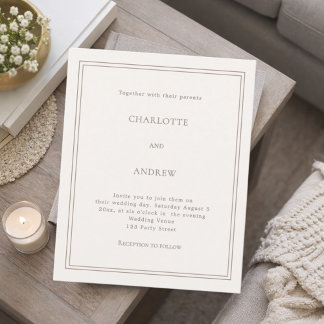 Convite de casamento de luxo simples marfim taupe