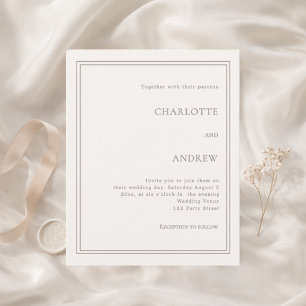 Convite de casamento de luxo simples marfim taupe