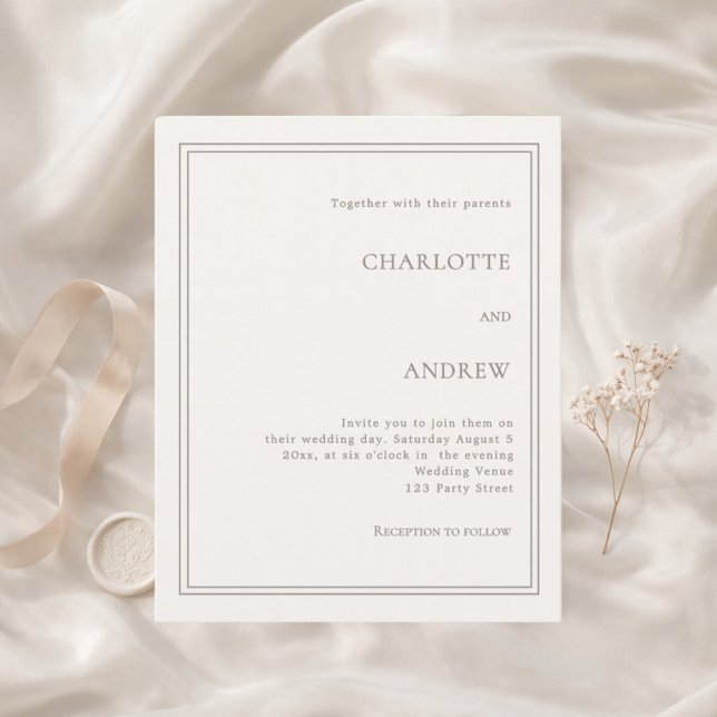 Convite de casamento de luxo simples marfim taupe (Criador carregado)