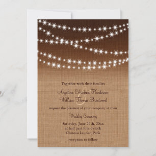 Convite de Casamento de Luzes Brilhantes no Burlap