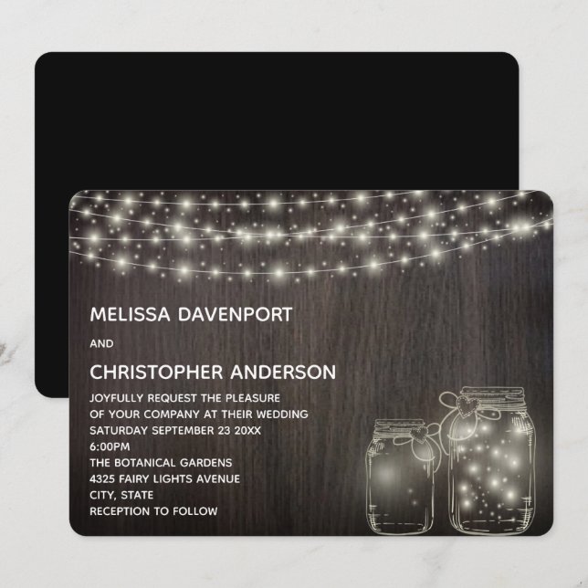 Convite de casamento de Luzes Láteas e Jars Mason (Frente/Verso)