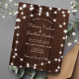 Convite de casamento de madeira com luzes rústicas