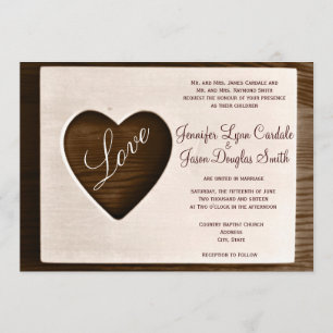 Convite de casamento de madeira do coração do am