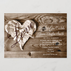 Convite de casamento de madeira do coração do am