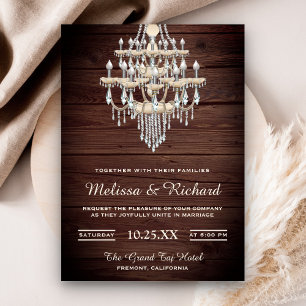 Convite de Casamento de Madeira Rústica com Lustre