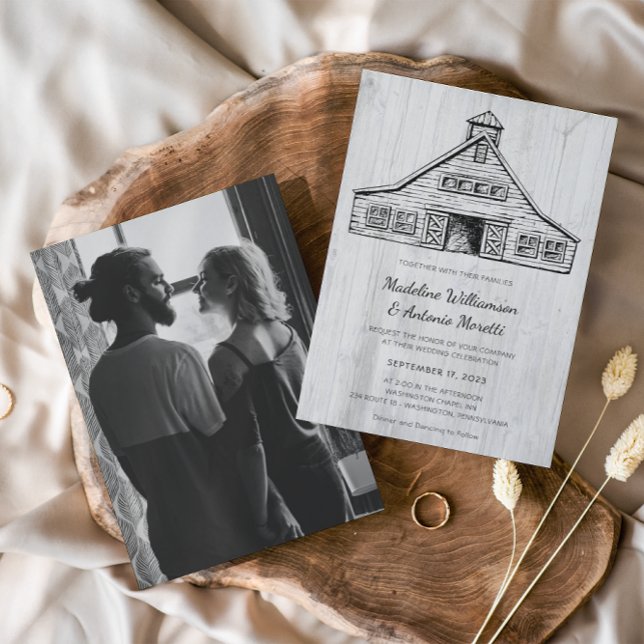 Convite de Casamento de Madeira Simples Celeiro Rú (Criador carregado)