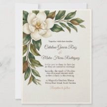 Convite de Casamento de Magnólia Marfim Elegante