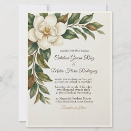 Convite de Casamento de Magnólia Marfim Elegante