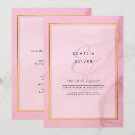 Convite de casamento de Mão Dourada rosa branco Le