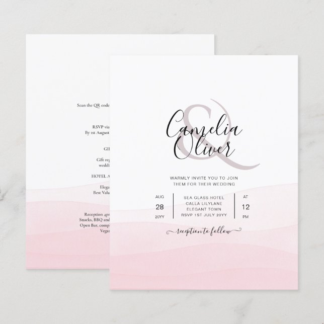 Convite de casamento de Mão Rosa Ciada (Frente/Verso)