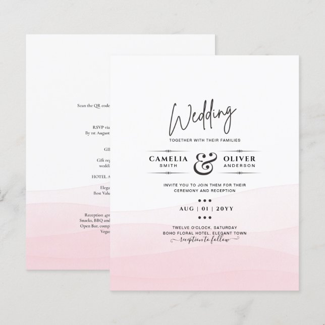 Convite de casamento de Mão Rosa Ciada (Frente/Verso)