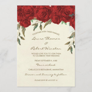 Convite de casamento de marfim floral do Rosa verm
