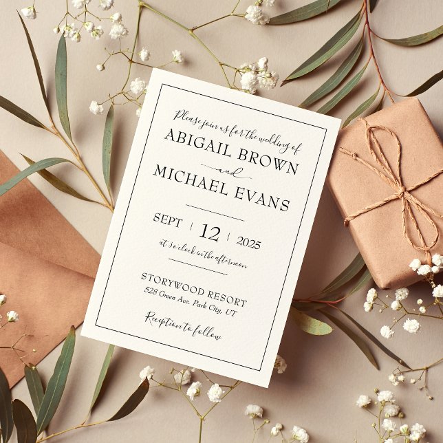 Convite de Casamento de Marfim minimalista (Minimalist Ivory Wedding Invitation)
