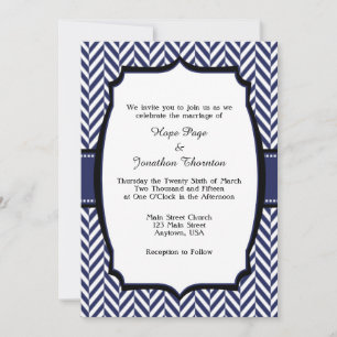 Convite De Casamento De Marinho Blue Herringbone