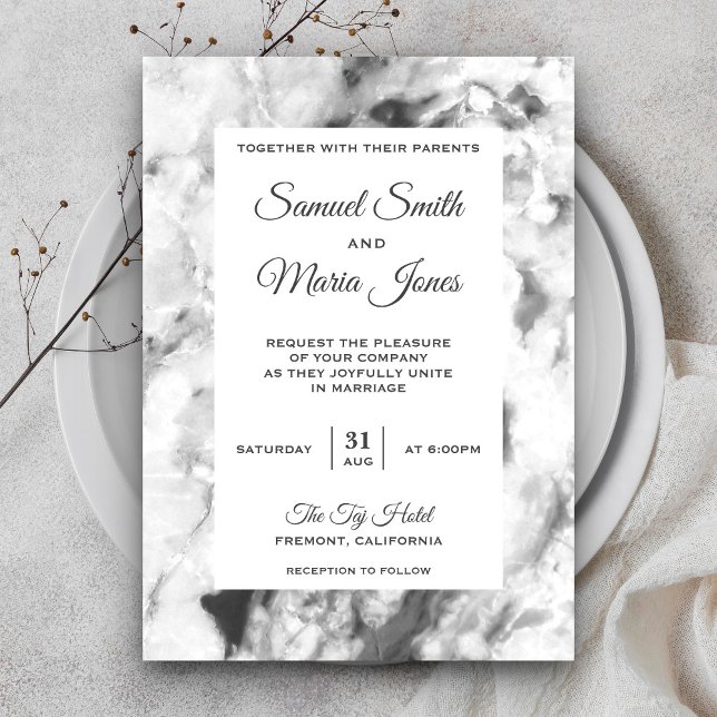 Convite de Casamento de Mármore Cinza Branco Chic  (Criador carregado)