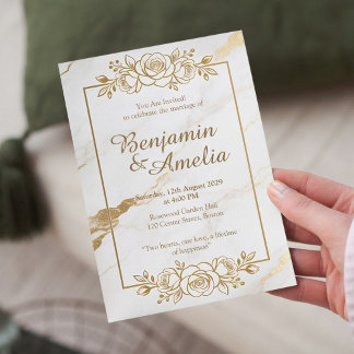 Convite de casamento de mármore em ouro branco
