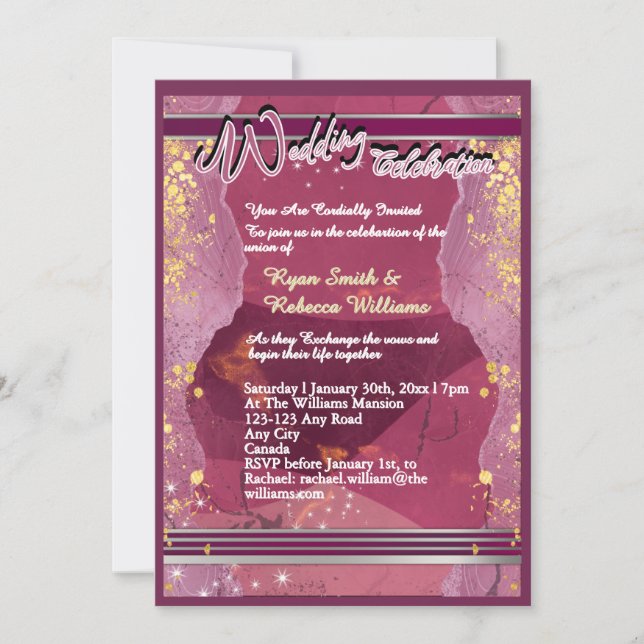 Convite de Casamento de Mármore Roxo Plano (Frente)