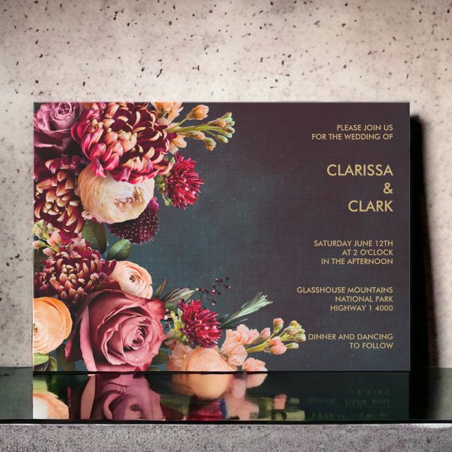 Convite De Casamento De Marsala Floral A Neve Escu (Criador carregado)