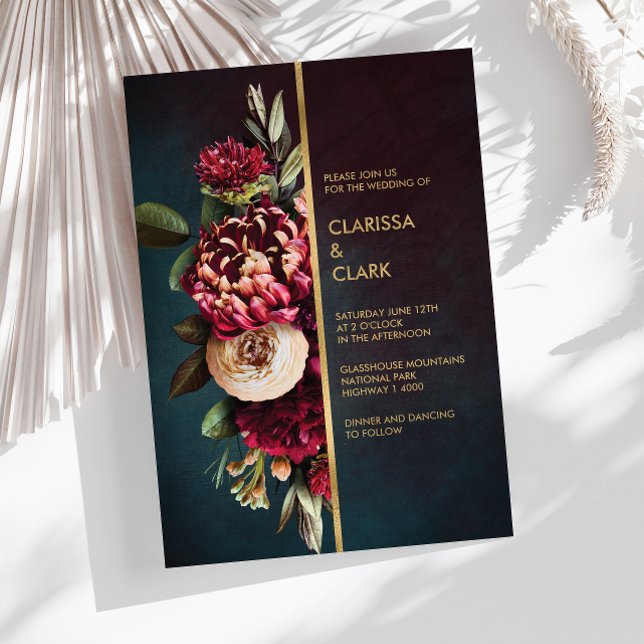 Convite De Casamento De Marsala Floral A Neve Escu (Criador carregado)