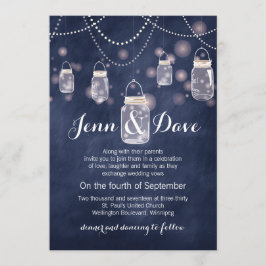 Convite de Casamento de Mason Jar de Quadro Azul