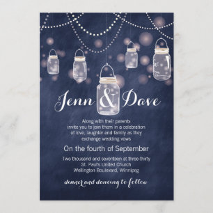 Convite de Casamento de Mason Jar de Quadro Azul