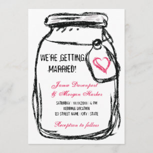 Convite de casamento de Mason Jar & Pink Heart