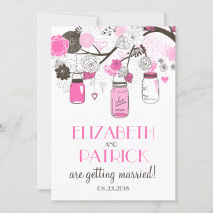 Convite De Casamento De Mason Jars Rosa-Quente