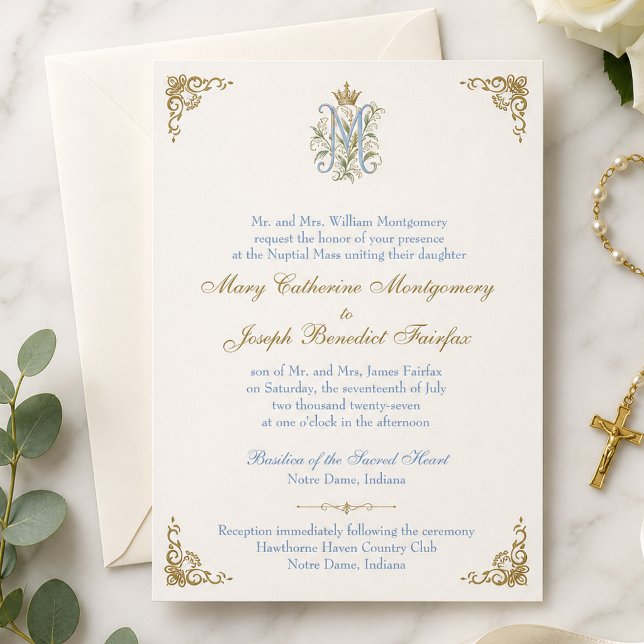 Convite de Casamento de Missa Nupcial com Monogram (Criador carregado)