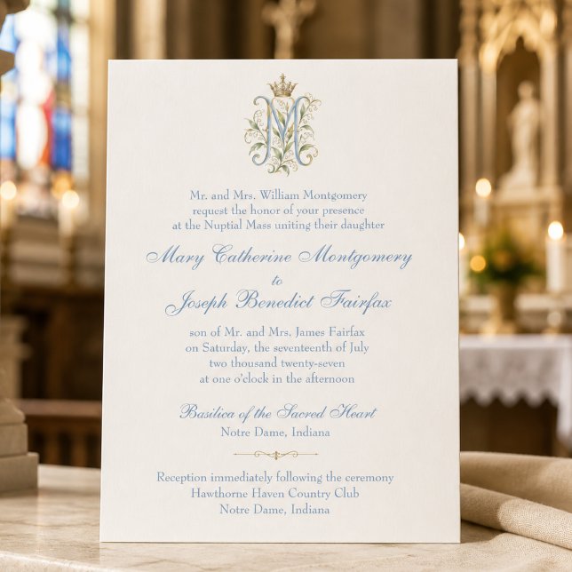 Convite de Casamento de Missa Nupcial com Monogram (Criador carregado)
