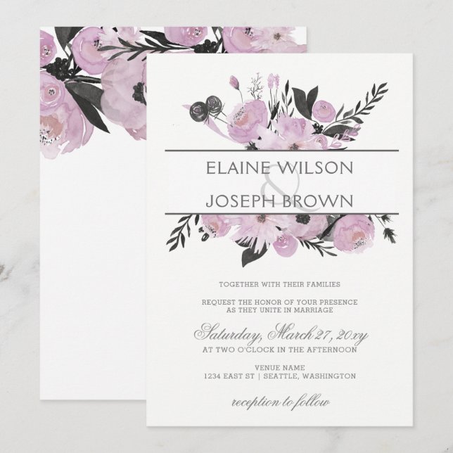 Convite De Casamento De Mola Floral De Cor Da Água (Frente/Verso)