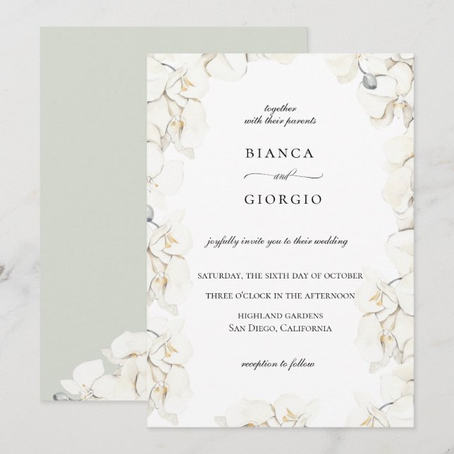 Convite De Casamento De Moldura Da Orquídea De Mar (Frente/Verso)