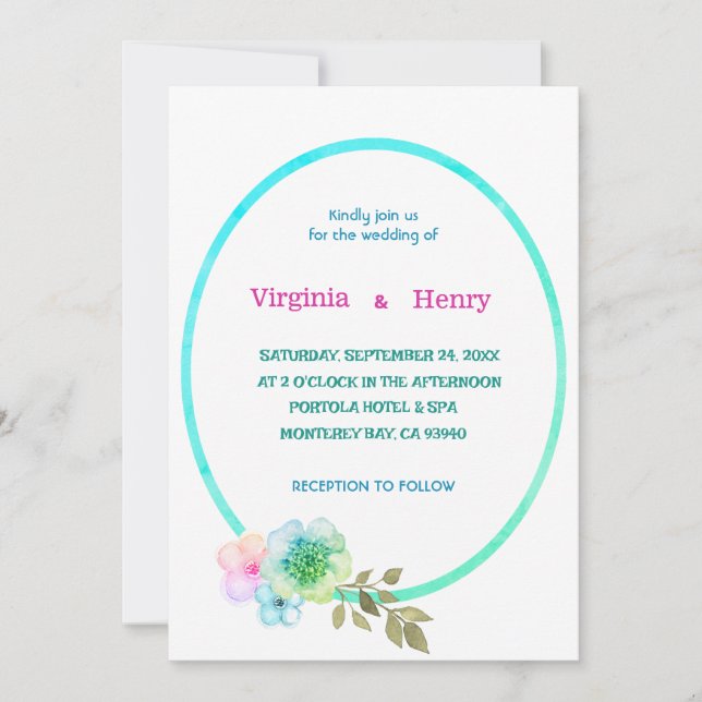 Convite De Casamento De Moldura De Pastel Floral E (Frente)