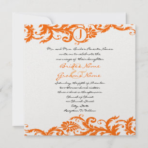 Convite de Casamento de Monograma de Damáscaras La